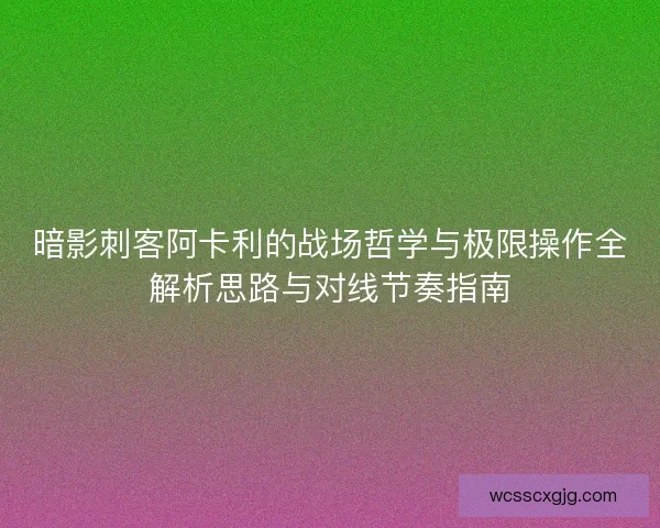 暗影刺客阿卡利的战场哲学与极限操作全解析思路与对线节奏指南
